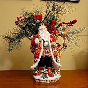 Fitz and Floyd Classic Christmas Santa Vase with owl in tree ..